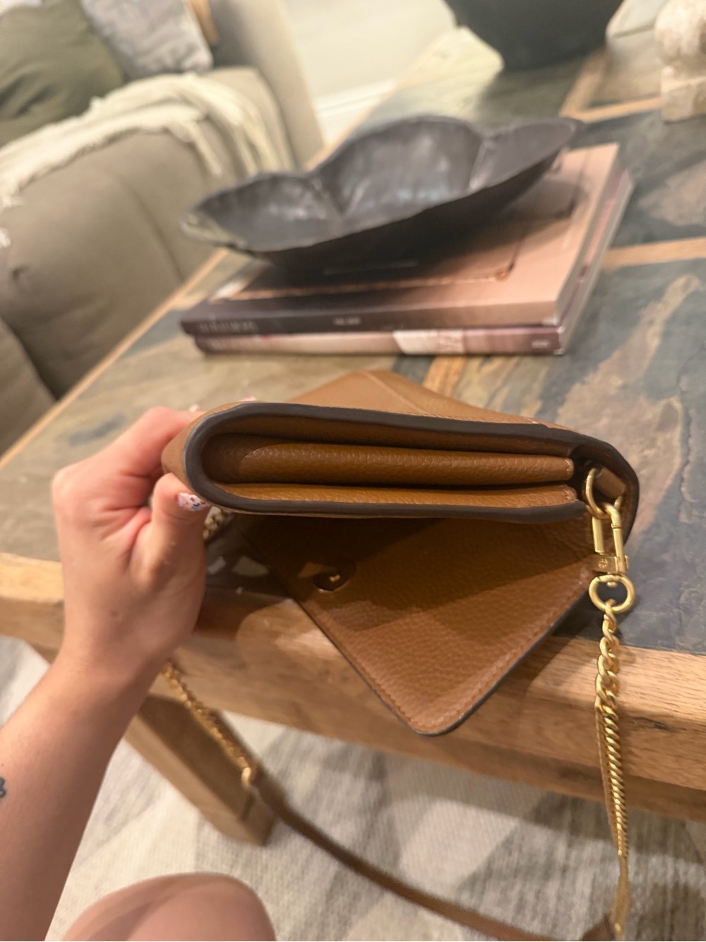 Tory Burch Brown Pebbled Leather Chain-Trim Crossbody - Picture 5 of 7